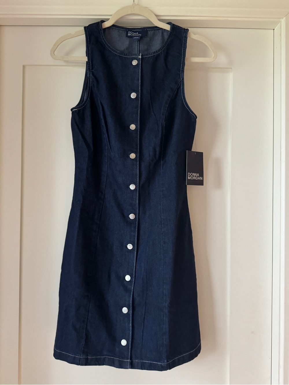 Sleeveless denim button front mini